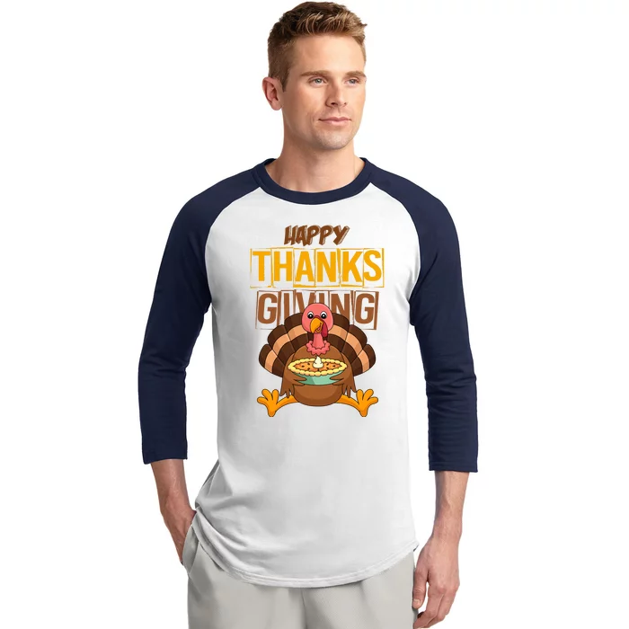 Happy Thanksgiving Turkey Pie Holiday Baseball Sleeve Shirt