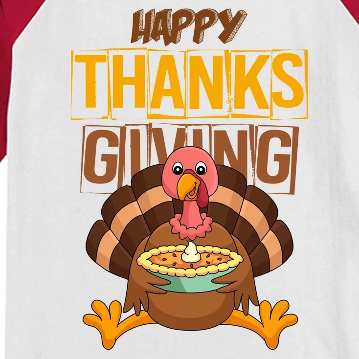 Happy Thanksgiving Turkey Pie Holiday Kids Colorblock Raglan Jersey