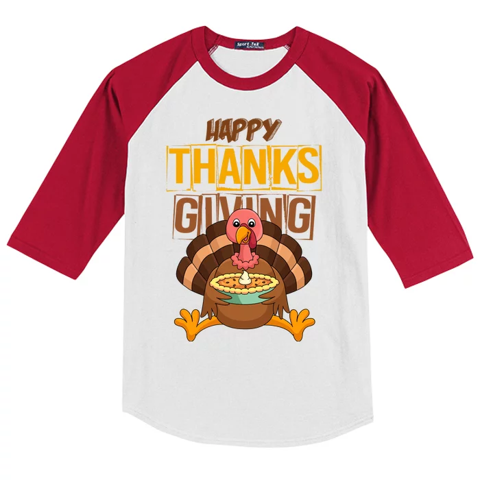 Happy Thanksgiving Turkey Pie Holiday Kids Colorblock Raglan Jersey