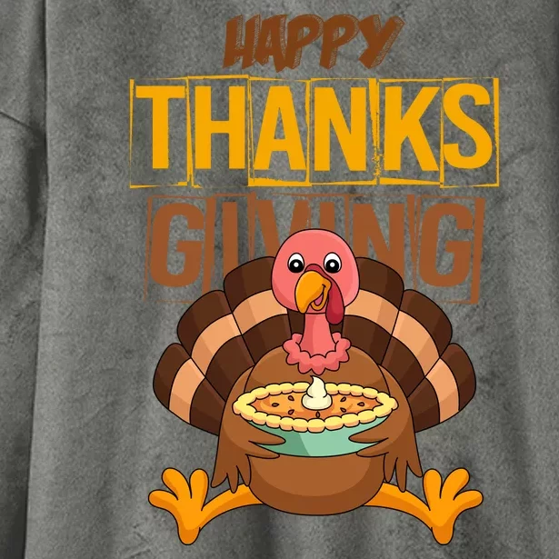 Happy Thanksgiving Turkey Pie Holiday Hooded Wearable Blanket