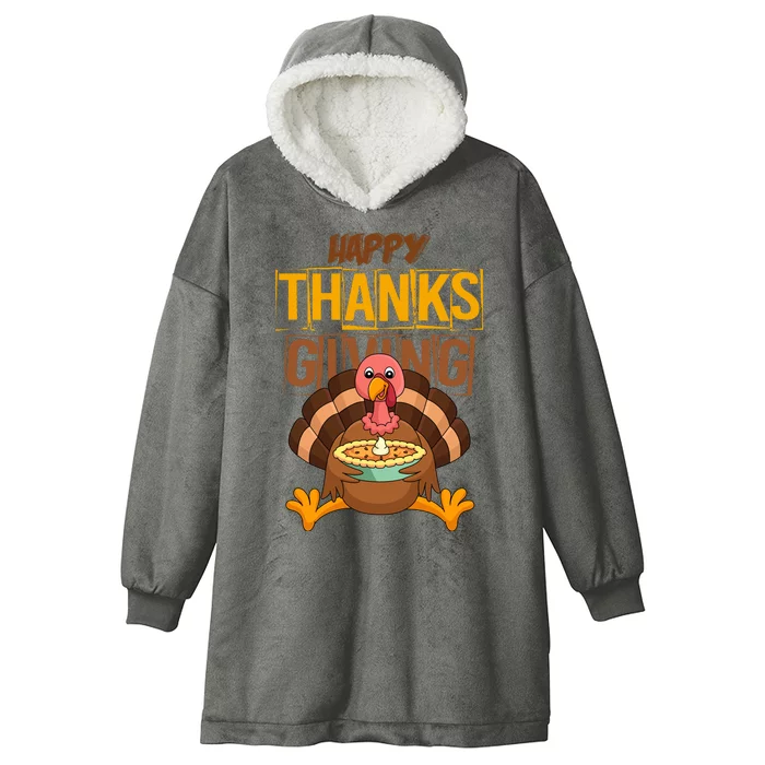 Happy Thanksgiving Turkey Pie Holiday Hooded Wearable Blanket