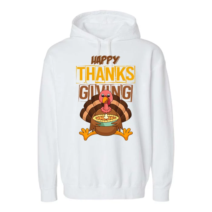 Happy Thanksgiving Turkey Pie Holiday Garment-Dyed Fleece Hoodie