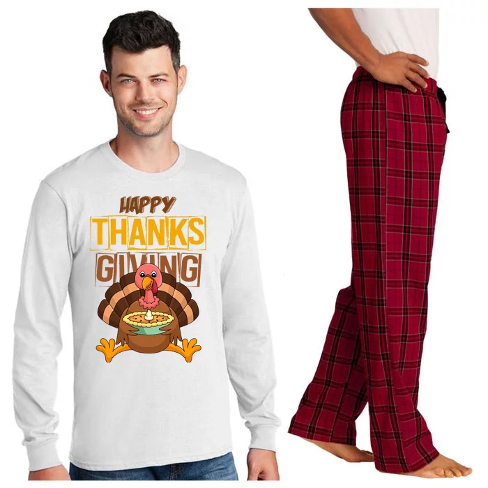 Happy Thanksgiving Turkey Pie Holiday Long Sleeve Pajama Set