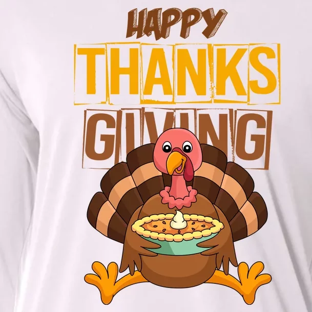 Happy Thanksgiving Turkey Pie Holiday Cooling Performance Long Sleeve Crew