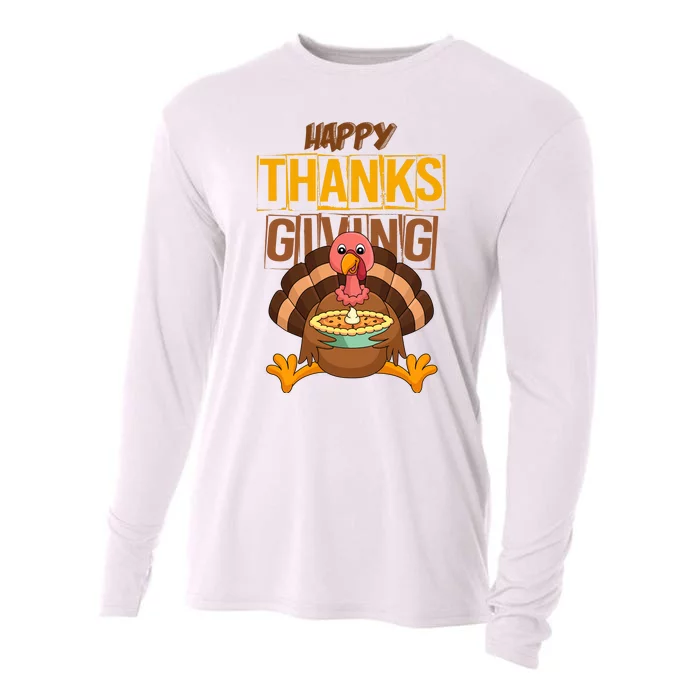 Happy Thanksgiving Turkey Pie Holiday Cooling Performance Long Sleeve Crew