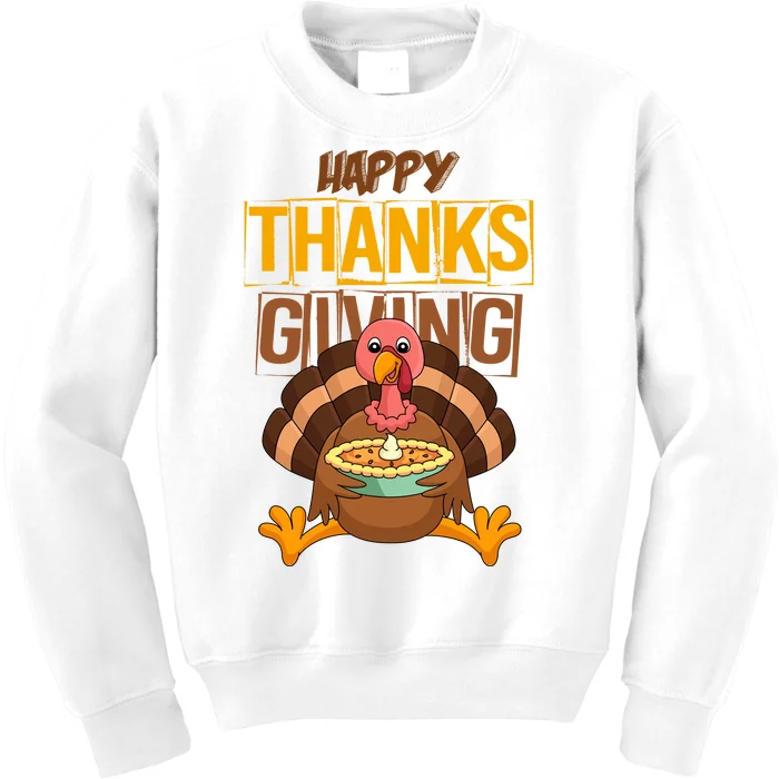 Happy Thanksgiving Turkey Pie Holiday Kids Sweatshirt