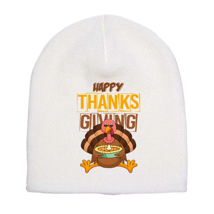 Happy Thanksgiving Turkey Pie Holiday Short Acrylic Beanie