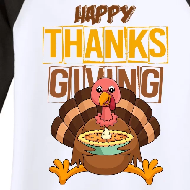 Happy Thanksgiving Turkey Pie Holiday Women's Tri-Blend 3/4-Sleeve Raglan Shirt