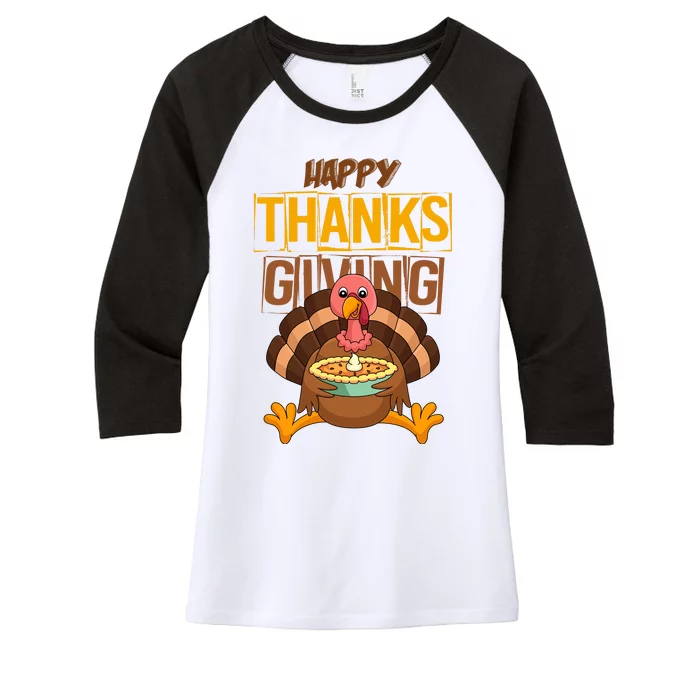 Happy Thanksgiving Turkey Pie Holiday Women's Tri-Blend 3/4-Sleeve Raglan Shirt