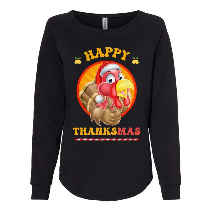 Happy Thanksmas Turkey Funny Thanksgiving Christmas Womens California Wash Sweatshirt