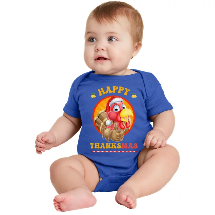 Happy Thanksmas Turkey Funny Thanksgiving Christmas Baby Bodysuit