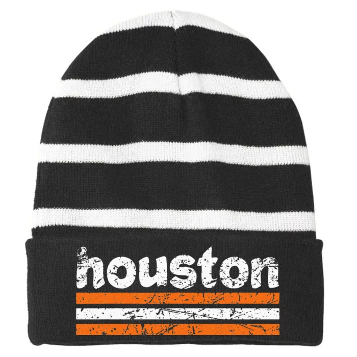 Houston Texas Three Stripe Vintage Weathered Striped Beanie with Solid Band