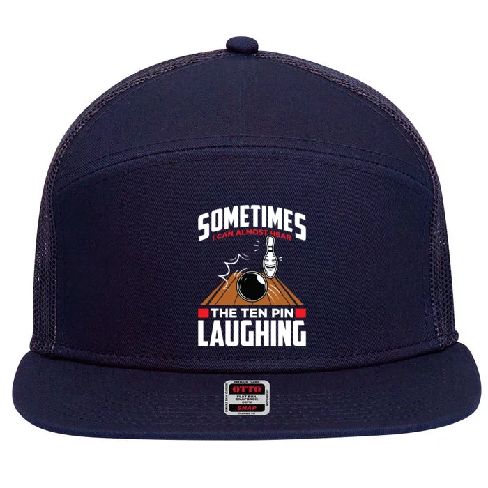 Hear The Ten Pin Laughing Funny Bowler & Bowling 7 Panel Mesh Trucker Snapback Hat