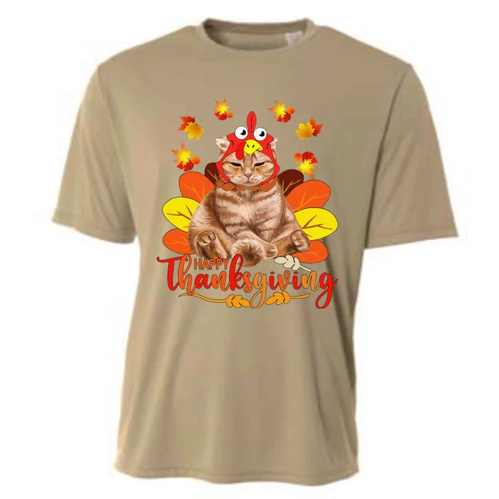 Happy Thanksgiving Tee Cat Turkey Christmas Day Tee Cooling Performance Crew T-Shirt