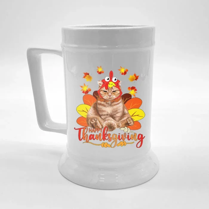 Happy Thanksgiving Tee Cat Turkey Christmas Day Tee Front & Back Beer Stein