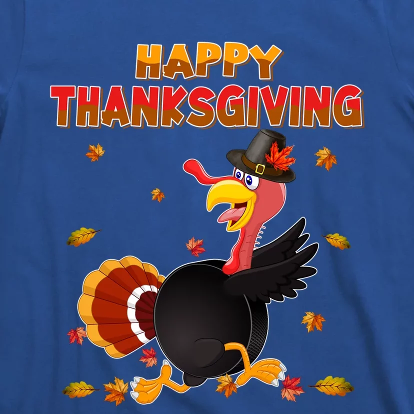 Happy Thanksgiving Turkey Ice Hockey Ball Autumn Fall Vibes Gift T-Shirt