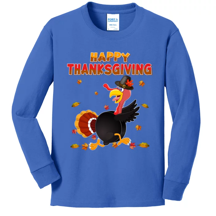 Happy Thanksgiving Turkey Ice Hockey Ball Autumn Fall Vibes Gift Kids Long Sleeve Shirt