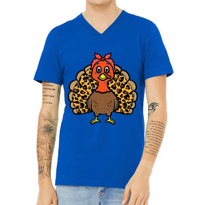 Happy Thanksgiving Turkey Bandana Fall Mom V-Neck T-Shirt