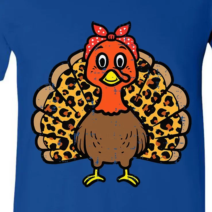 Happy Thanksgiving Turkey Bandana Fall Mom V-Neck T-Shirt