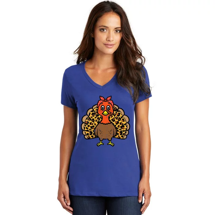 Happy Thanksgiving Turkey Bandana Fall Mom Women's V-Neck T-Shirt