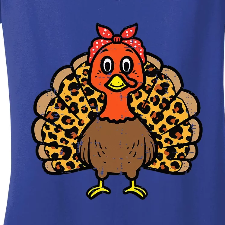 Happy Thanksgiving Turkey Bandana Fall Mom Women's V-Neck T-Shirt