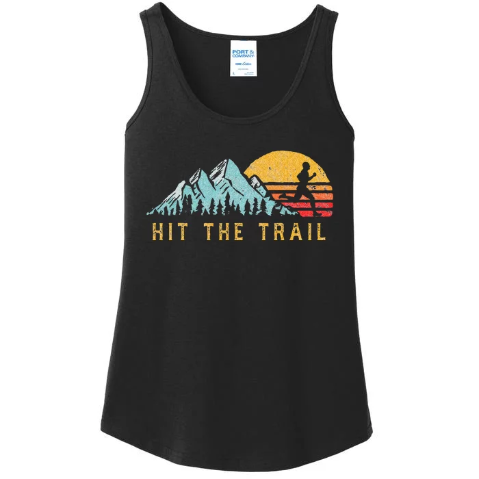 Hit The Trail Runner Retro Style Vintage Running Graphic Ladies Essential Tank