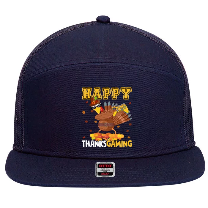 Happy Thanksgaming Thanksgiving Turkey Playing Video Game Gift 7 Panel Mesh Trucker Snapback Hat