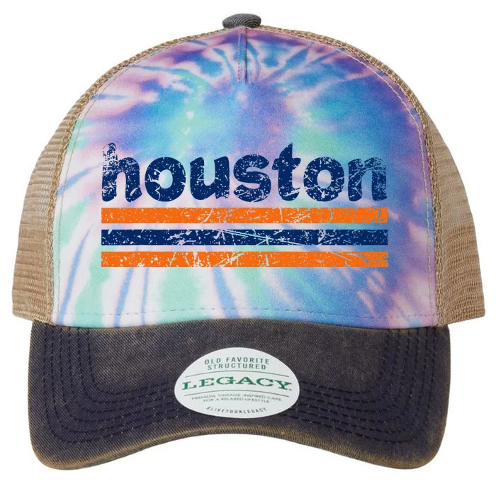 Houston Texas Three Stripe Vintage Weathered Legacy Tie Dye Trucker Hat