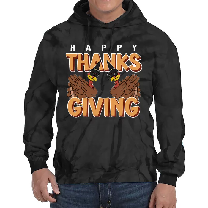 Happy Thanksgiving Turkey Dabbing Holiday Feast November Tie Dye Hoodie