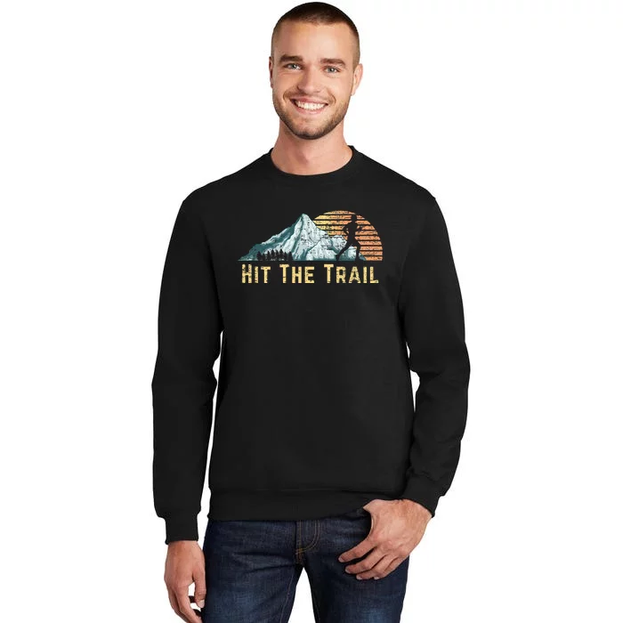 Hit The Trail Vintage Mountain Runner Retro Trail Running Tall Sweatshirt