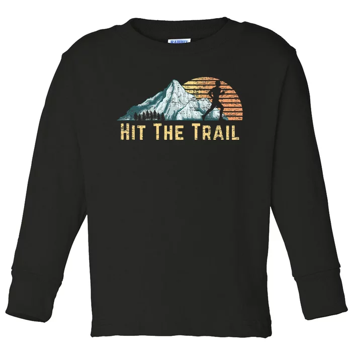 Hit The Trail Vintage Mountain Runner Retro Trail Running Toddler Long Sleeve Shirt