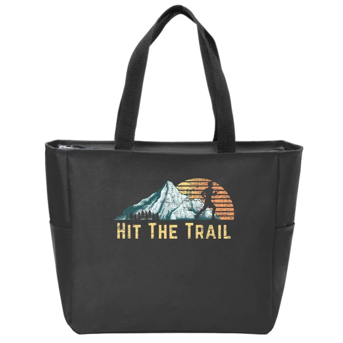 Hit The Trail Vintage Mountain Runner Retro Trail Running Zip Tote Bag