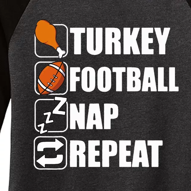 Happy Thanksgiving Turkey Football Nap Repeat Funny Football Women's Tri-Blend 3/4-Sleeve Raglan Shirt