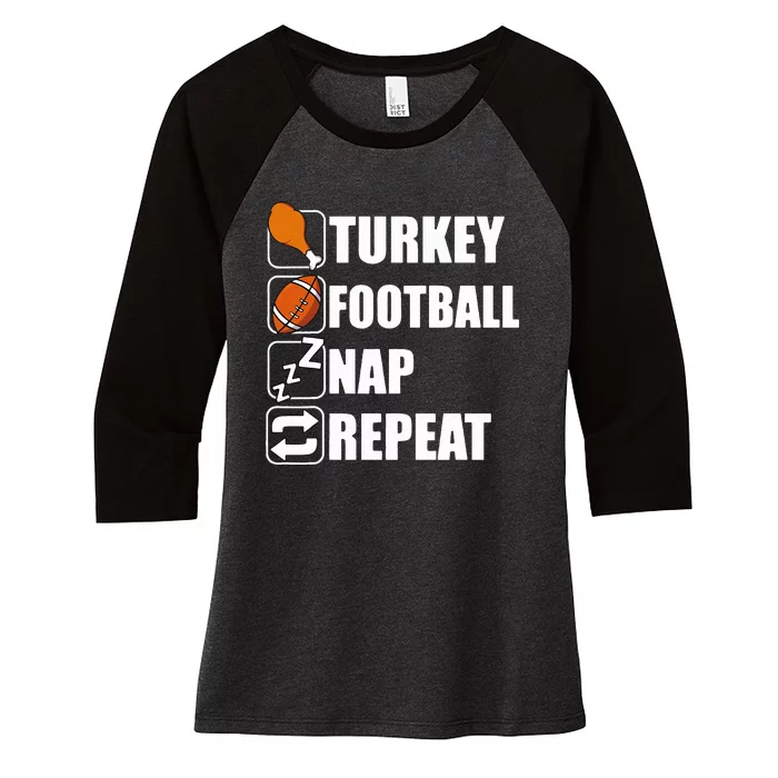 Happy Thanksgiving Turkey Football Nap Repeat Funny Football Women's Tri-Blend 3/4-Sleeve Raglan Shirt