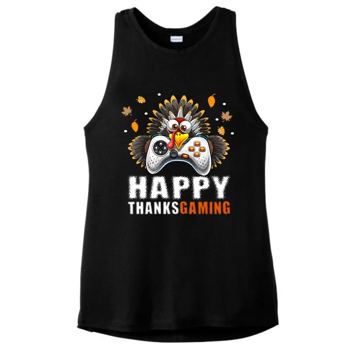 Happy Thanksgaming Thanksgiving Video Gamer Gaming Decor Funny Gift Ladies Tri-Blend Wicking Tank