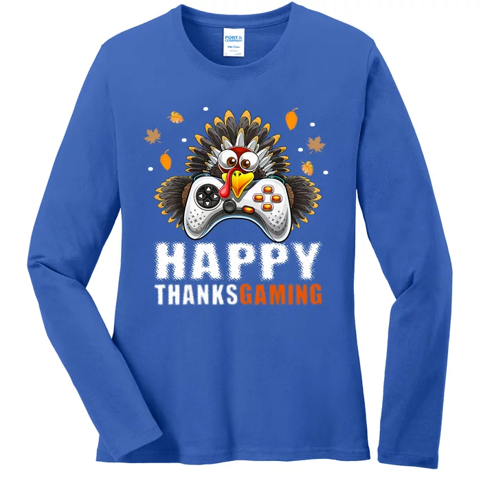 Happy Thanksgaming Thanksgiving Video Gamer Gaming Decor Funny Gift Ladies Long Sleeve Shirt