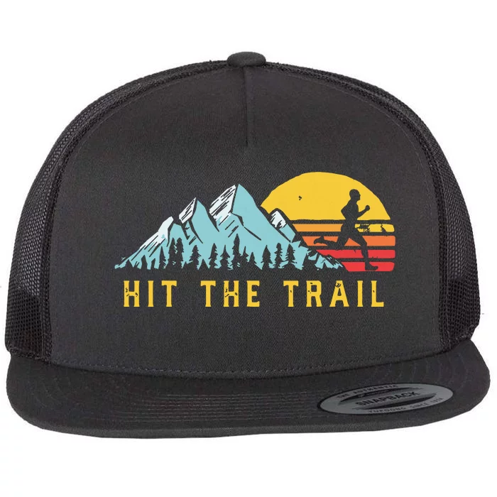 Hit The Trail Runner Retro Style Vintage Running Graphic Flat Bill Trucker Hat