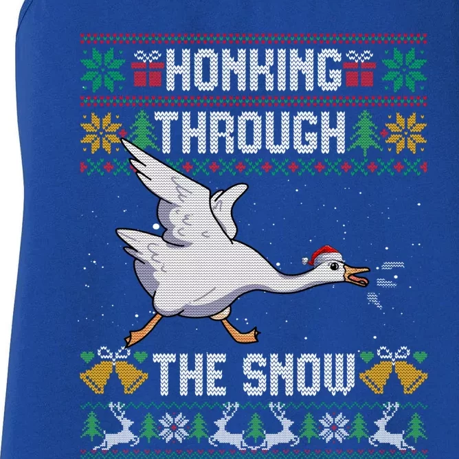 Honking Through The Snow Funny Goose Ugly Christmas Sweater Gift Women's Racerback Tank