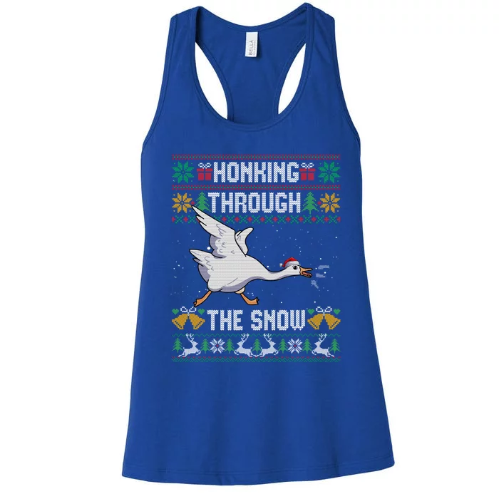 Honking Through The Snow Funny Goose Ugly Christmas Sweater Gift Women's Racerback Tank