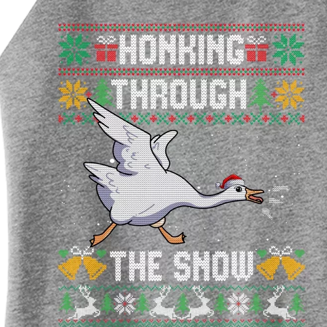 Honking Through The Snow Funny Goose Ugly Christmas Sweater Gift Women’s Perfect Tri Rocker Tank