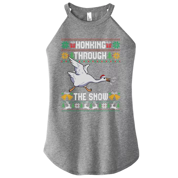 Honking Through The Snow Funny Goose Ugly Christmas Sweater Gift Women’s Perfect Tri Rocker Tank