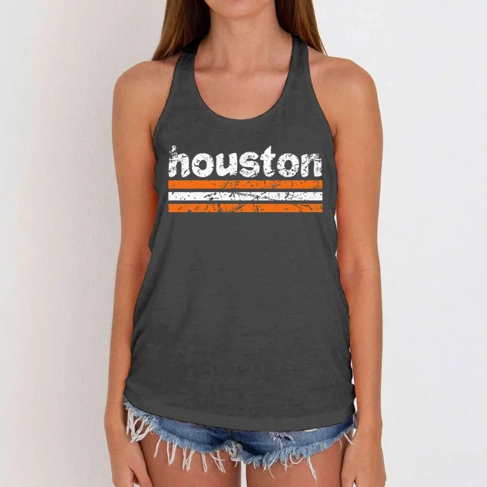 Houston Texas Three Stripe Vintage Weathered Women's Knotted Racerback Tank