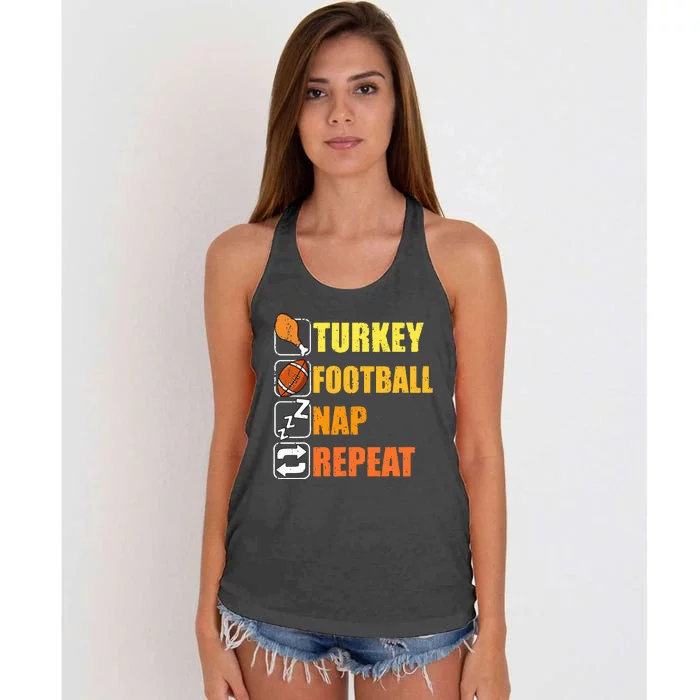 Happy Thanksgiving Turkey Football Nap Repeat Funny Football Women's Knotted Racerback Tank