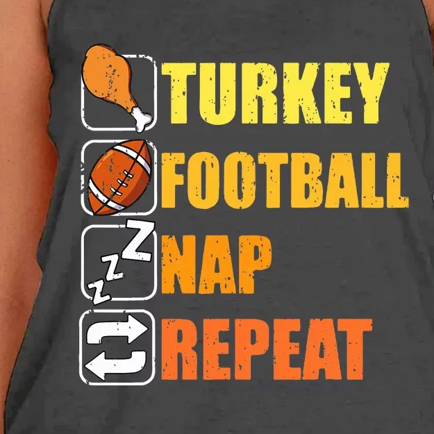 Happy Thanksgiving Turkey Football Nap Repeat Funny Football Women's Knotted Racerback Tank