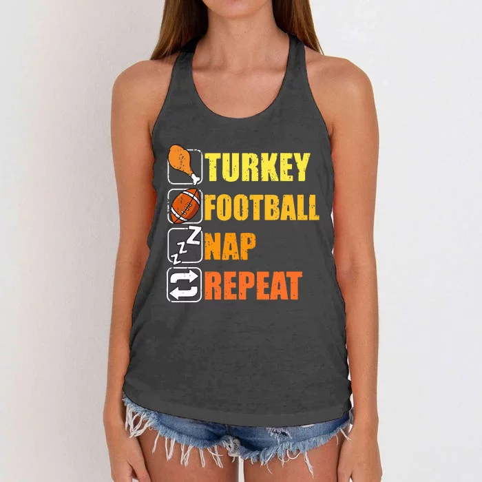 Happy Thanksgiving Turkey Football Nap Repeat Funny Football Women's Knotted Racerback Tank