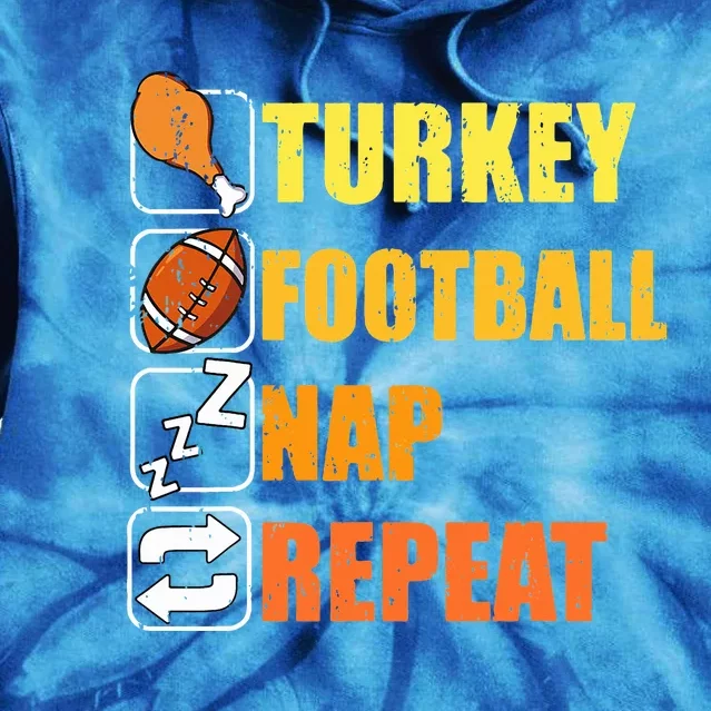 Happy Thanksgiving Turkey Football Nap Repeat Funny Football Tie Dye Hoodie