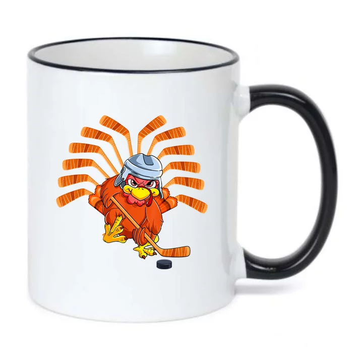 Happy Thanksgiving Turkey Playing Hockey Team Givethanks Day Gift Black Color Changing Mug