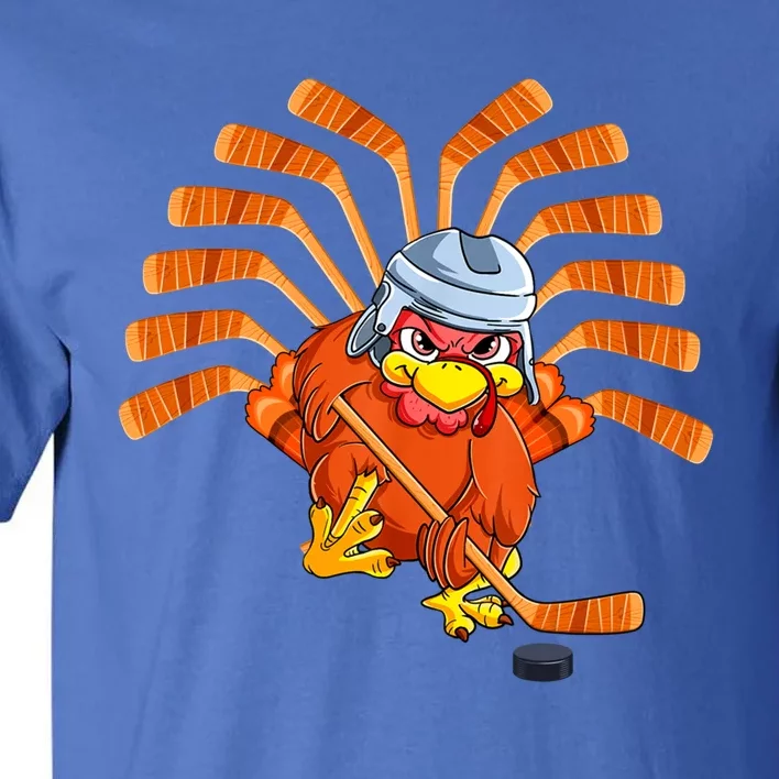 Happy Thanksgiving Turkey Playing Hockey Team Givethanks Day Gift Tall T-Shirt