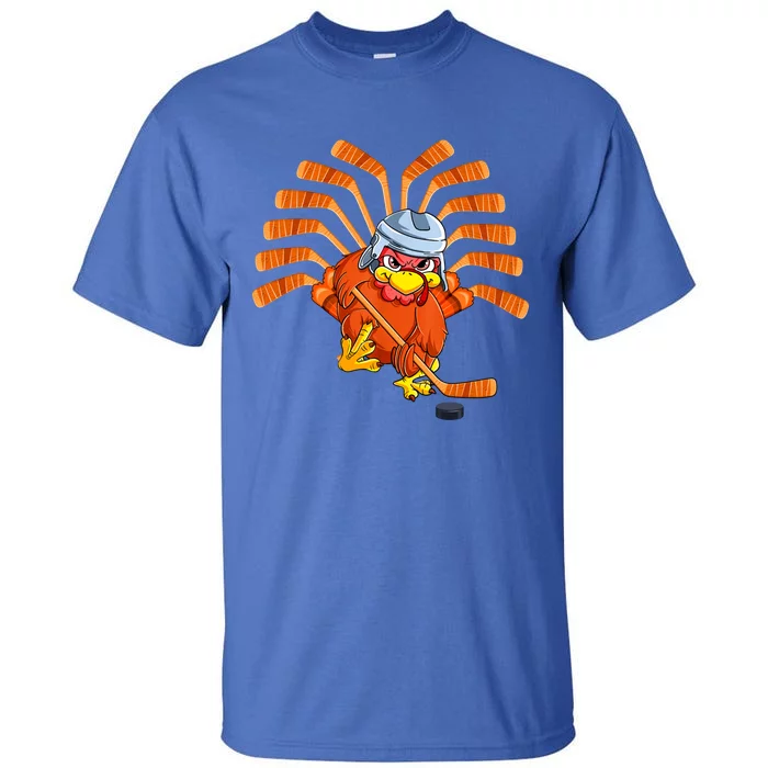 Happy Thanksgiving Turkey Playing Hockey Team Givethanks Day Gift Tall T-Shirt