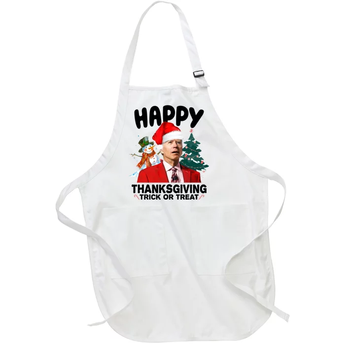 Happy Thanksgiving Trick Or Treat Funny Joe Biden Full-Length Apron With Pocket